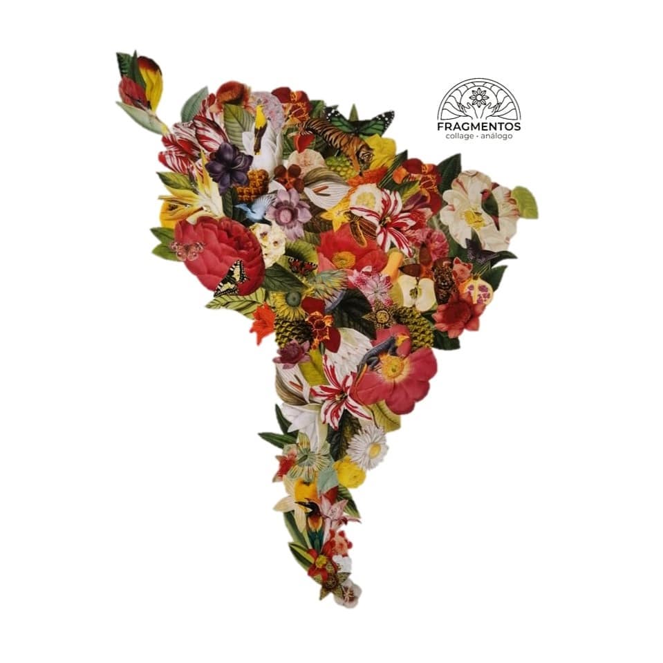 collage de flores formando el cortorno de latinoamérica